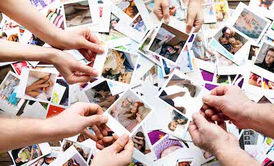 Set of polaroid photos in hands for good memories